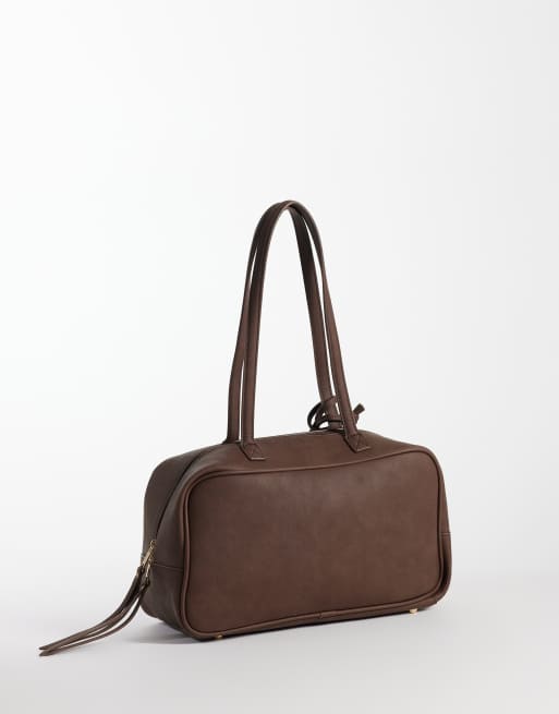Glamorous Box-Tasche in Dunkelbraun mit Taschenanhänger in Lederoptik, 4 von 4