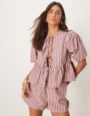 Glamorous boxer style pull on short in pink stripe co-ord