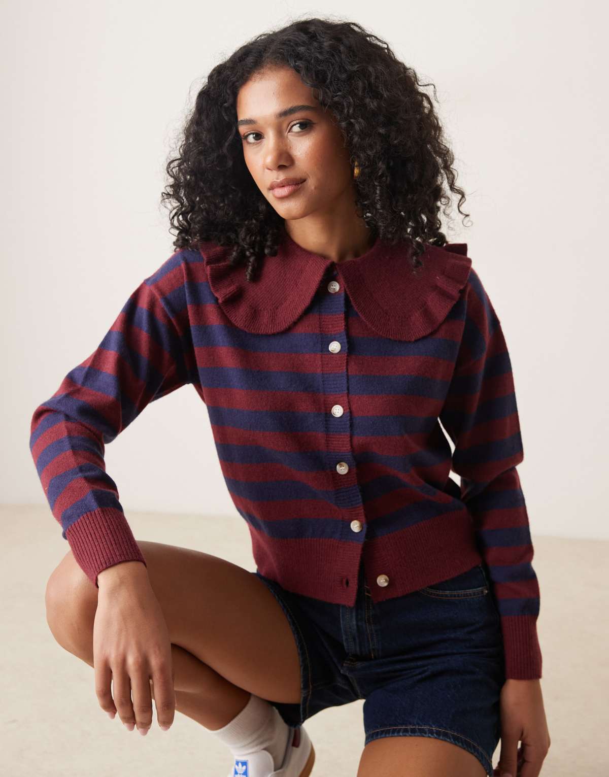 Glamorous boxy fit cardigan in blue and red stripe