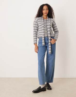 Glamorous Boxy Fit Cardigan With Scarf Attachment In Gray