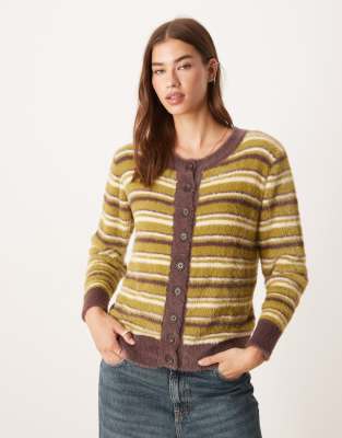 Glamorous Boxy Fit Fluffy Cardigan In Yellow