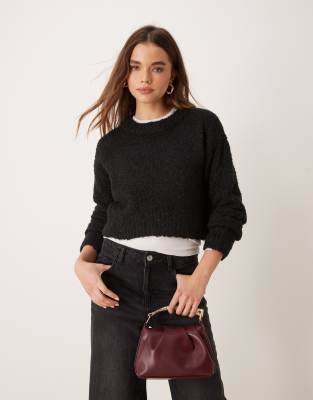 Glamorous boxy fit jumper in fluffy black knit