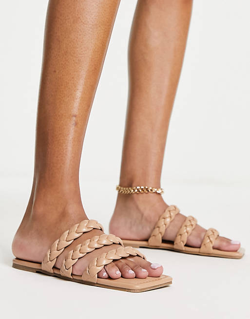 Glamorous braided flat sandals in tan | ASOS