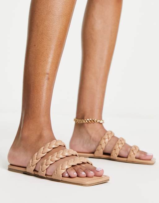 Glamorous braided flat sandals in tan ASOS