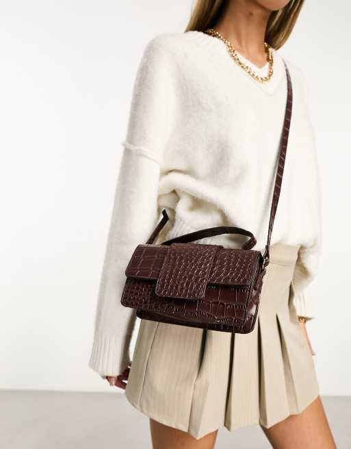 Glamorous – Brązowa torebka crossbody z poliuretanu z motywem skóry krokodyla