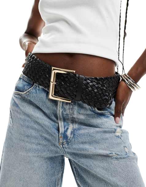 Glamorous - Brede riem met geweven textuur in zwart - view 1