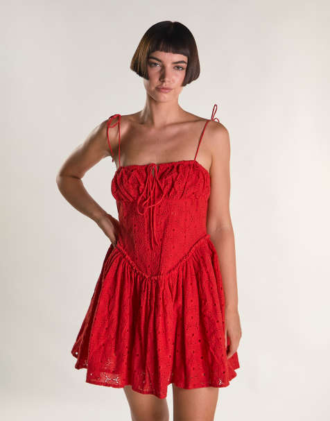 Glamorous Broderie mini dress in red broderie - view 1