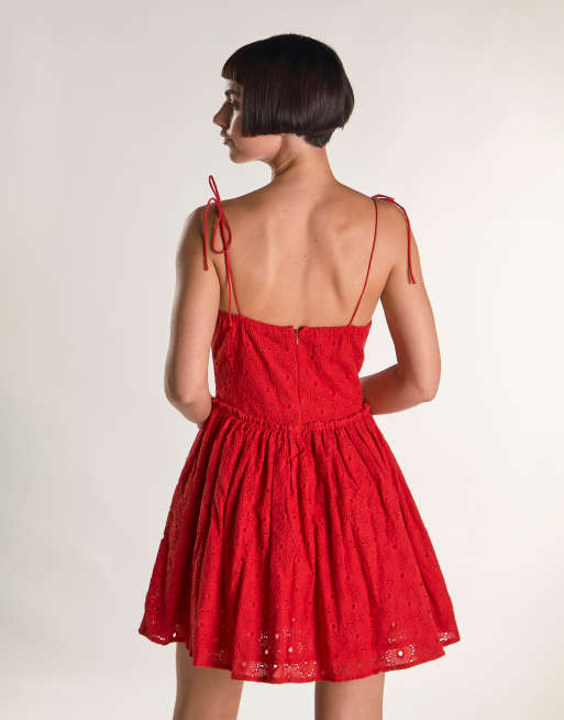 asos red broderie dress ASOS DESIGN broderie cami mini dress in red