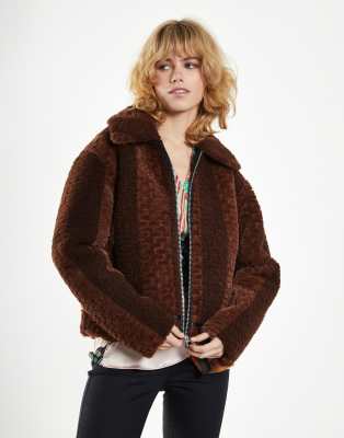 Glamorous Brown Stripe Fur Jacket