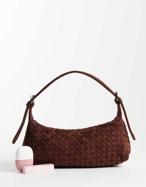 Glamorous – Brun, liten, vävd axelväska i mockaimitation, 2 av 4