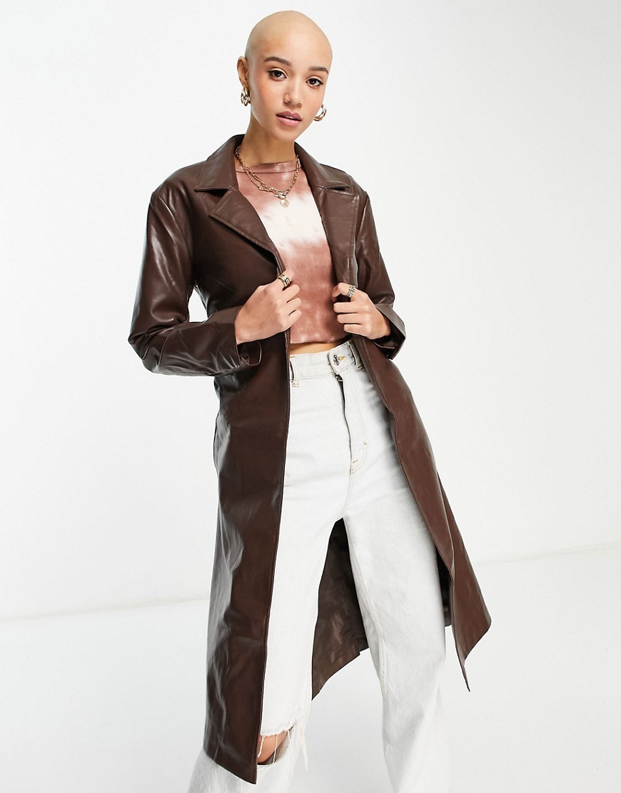 Glamorous - Brun longline-jakke i PU