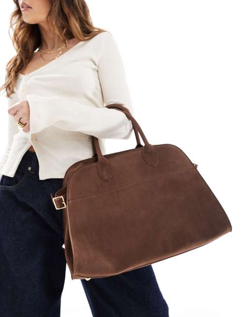 Glamorous – Brun, stor toteväska i mockaimitation med handtag