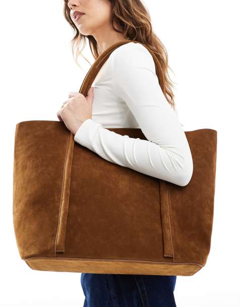 Glamorous – Brun, stor toteväska i mockaimitation - view 1