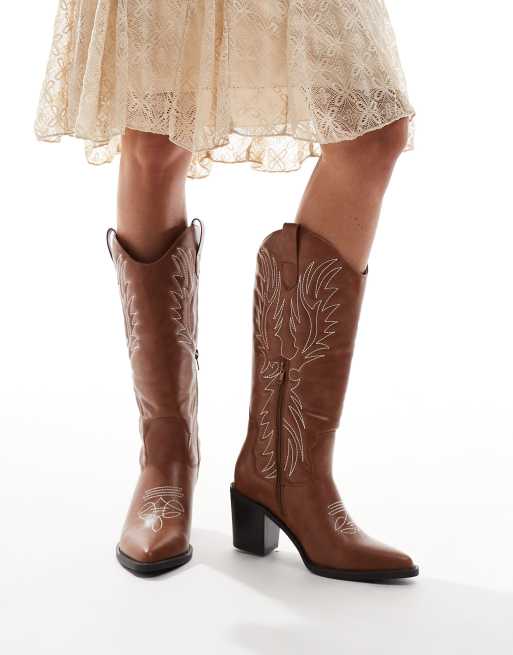 Glamorous – Bruna, knähöga boots med cowboyklackar, 4 av 4