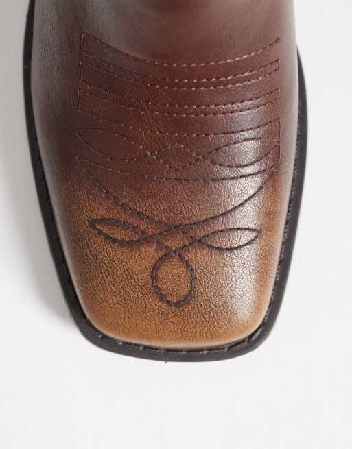 Glamorous – Bruna, knähöga cowboyboots med fyrkantig tå, 3 av 4