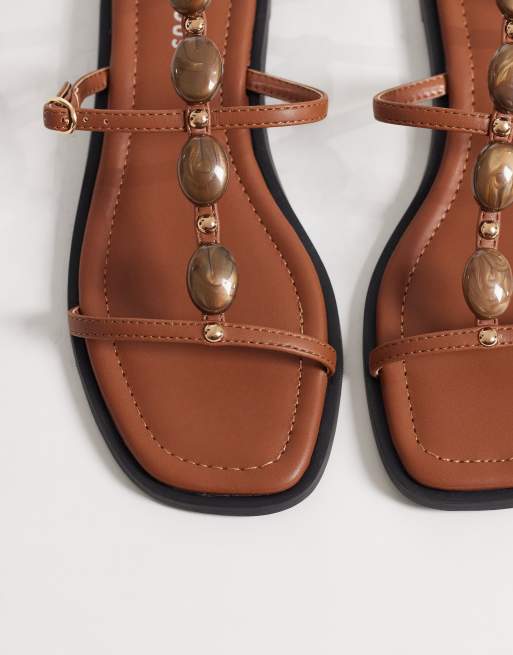 Glamorous – Bruna, platta sandaler med knytning runt benet och pärlor, 3 av 4