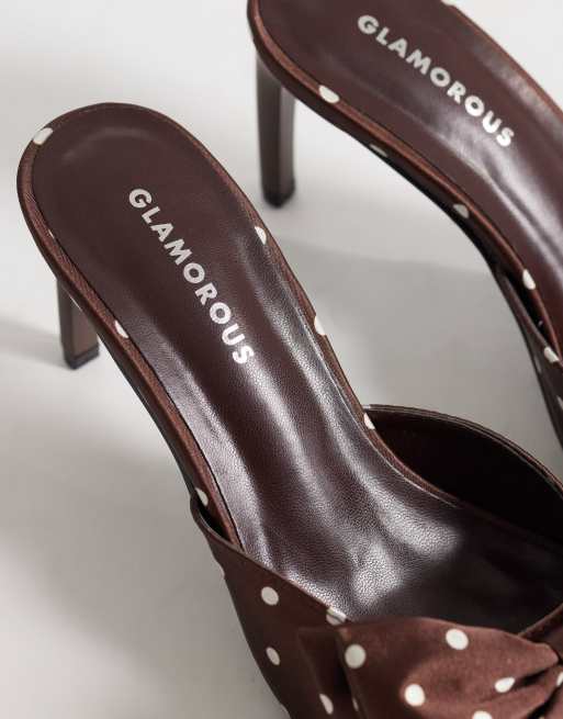 Glamorous – Bruna, prickiga sandaler i satin med rosett och öppen häl, 3 av 4