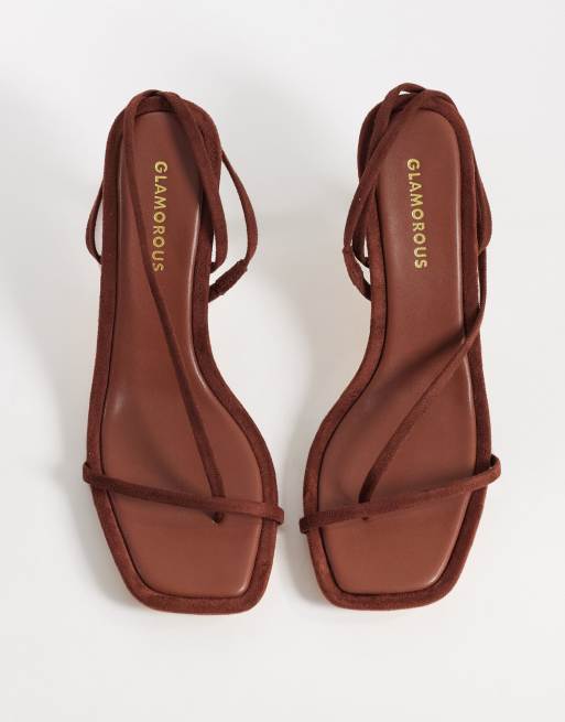 Glamorous – Bruna remsandaler med klackar i mockaimitation, 3 av 4