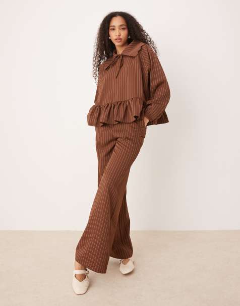 Glamorous - Brune poplin-bukser med striber - Del af sæt - view 1