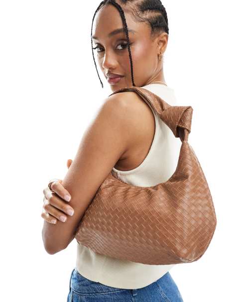 Glamorous – Brungrå, vävd axelväska - view 1