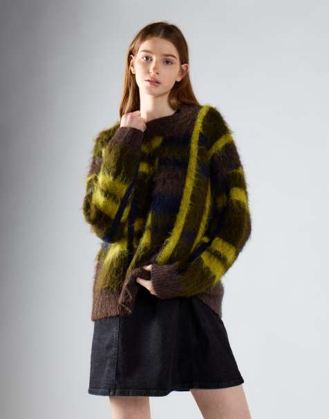 Glamorous Brushed crew neck  jumper in khaki check - view 1