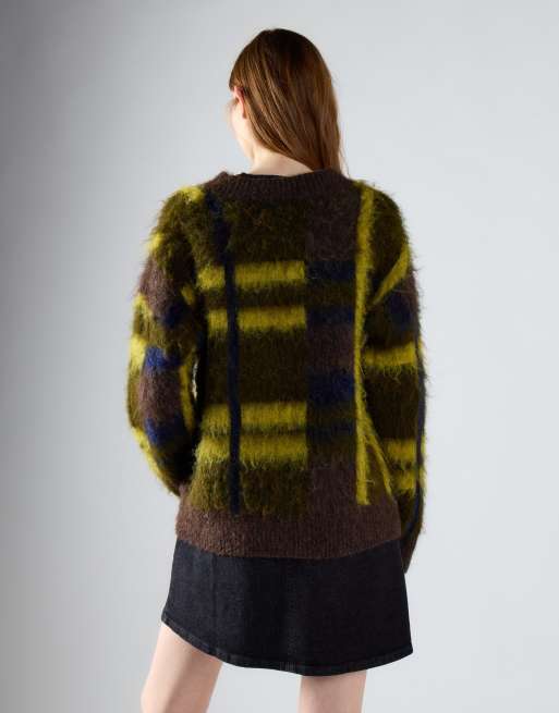 Glamorous Brushed crew neck  jumper in khaki check, 4 of 4