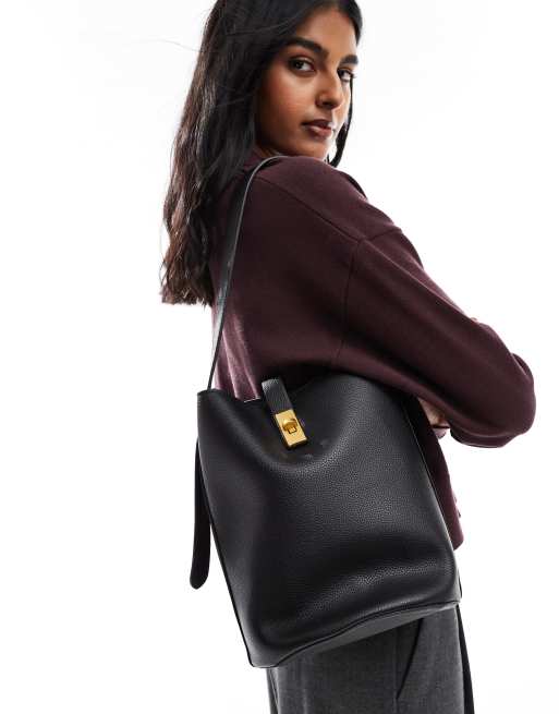 Glamorous - Bucket tas in zwart met gouden detail, 4 van 4