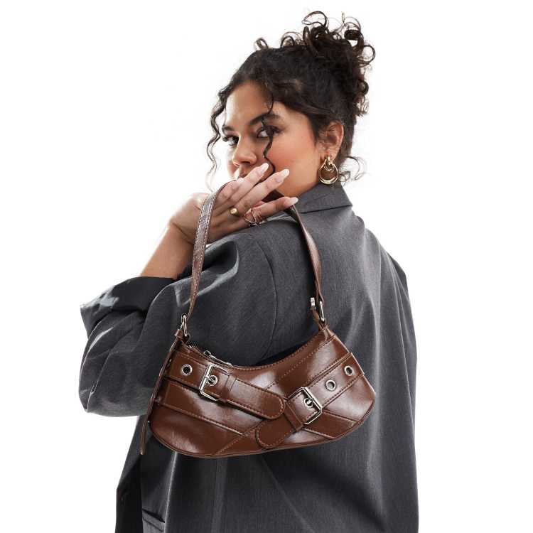 Glamorous buckle detail shoulder bag in brown | ASOS display picture 1
