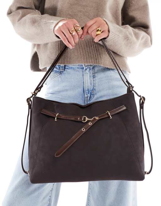 Glamorous buckle detail shoulder bag in chocolate brown, 2 of 4
