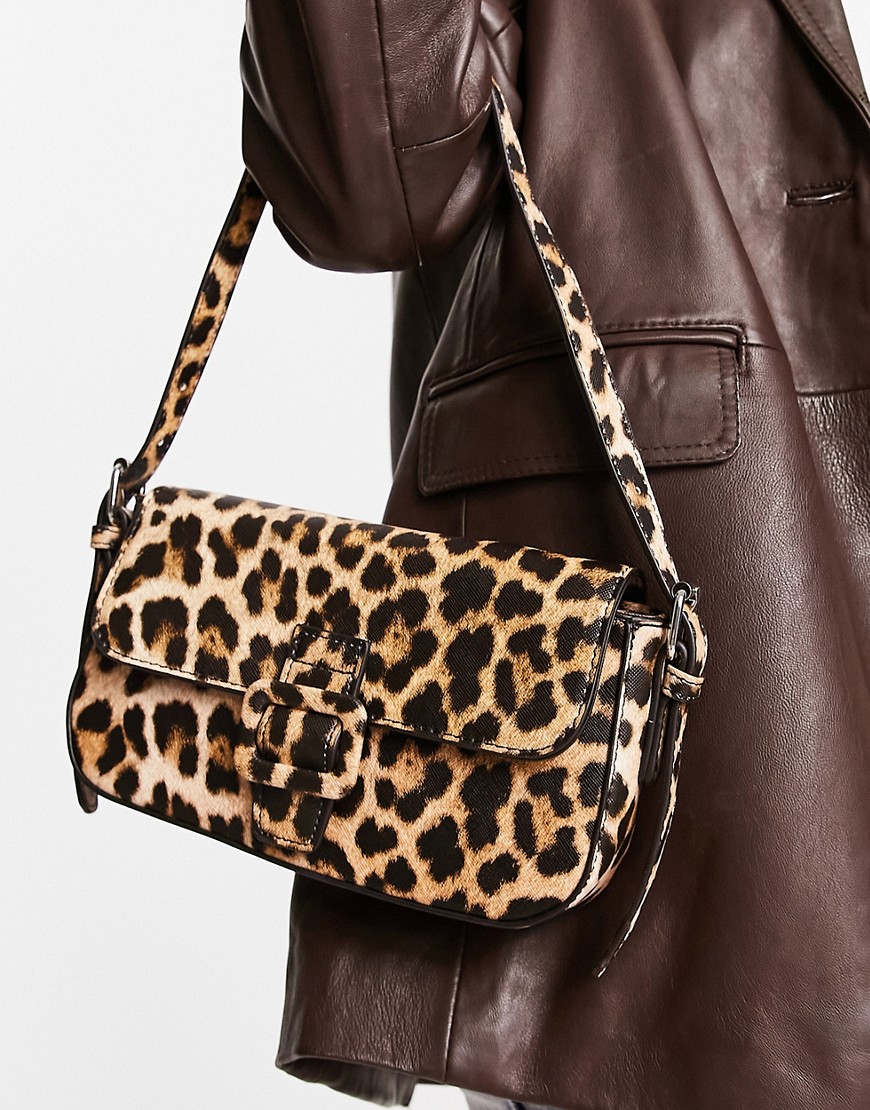 Glamorous buckle shoulder bag in leopard print-Multi