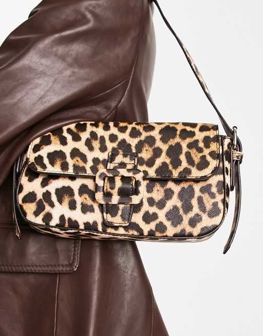 Glamorous buckle shoulder bag in leopard print