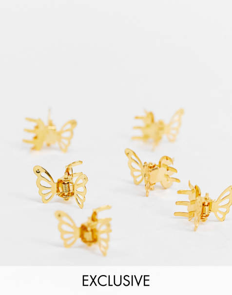 Glamorous butterfly hair clip 6 multipack in gold - view 1