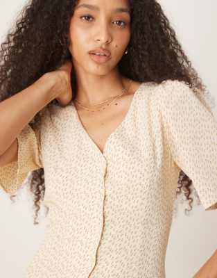 Glamorous Buttermilk Short Sleeve Button Up Tea Dress In Neutral