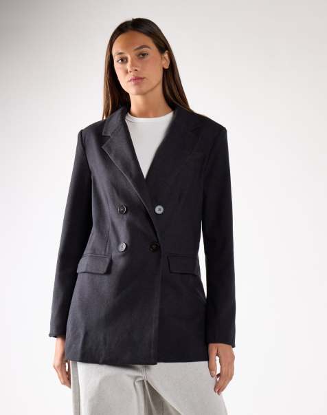Glamorous Button detail blazer in black marl - view 1