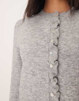 Glamorous Button Down Bay Cardigan With Frill In Gray