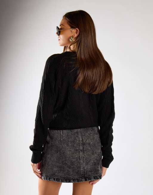 Glamorous Button down cable knit cardigan in black, 4 of 4