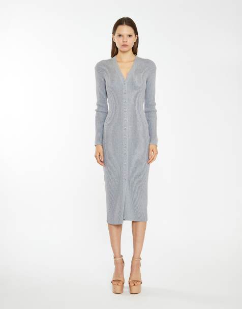 Glamorous Button-down knitted midi-dress in grey marl - view 1