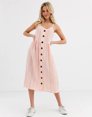 striped button down midi dress