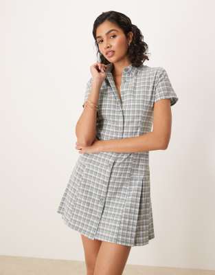 Glamorous Button Down Mini Shirt Dress With Pleats