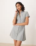 [Glamorous] Glamorous button-down mini shirt dress with pleats in grey check 10 Grey check