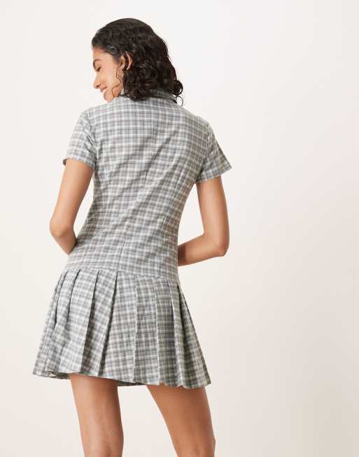 Glamorous button down mini shirt dress with pleats in grey check, 4 of 4