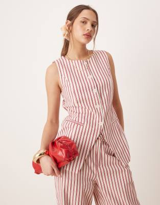 Glamorous Glamorous button down round neck top in light stripe co-ord-Multi