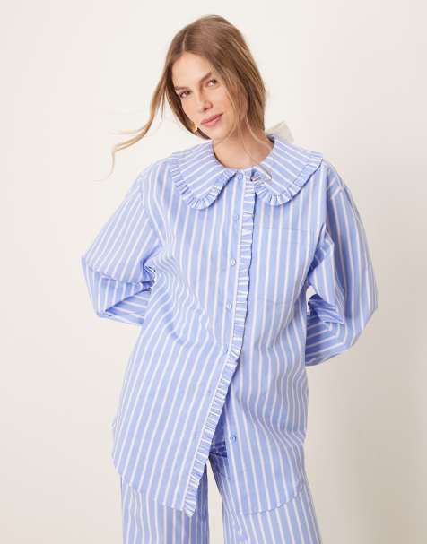 Glamorous button down shirt in blue stripe (part of a set) - view 1