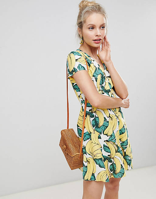 Glamorous Button Down Tea Dress In Banana Print | ASOS