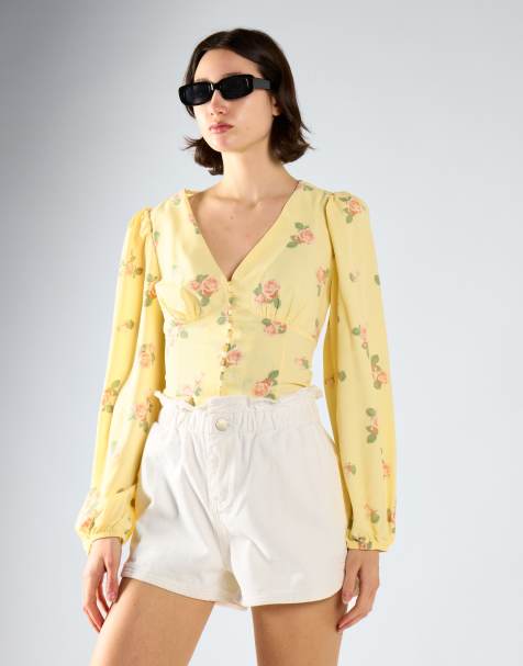 Glamorous Button front blouse in yellow pink rose - view 1