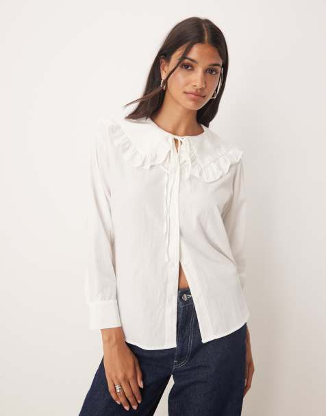 Glamorous Button Front Blouse With Frilled Large Collar in white - view 1