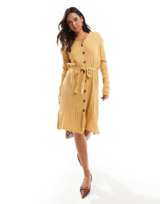 Glamorous Button front cardigan midi dress in camel