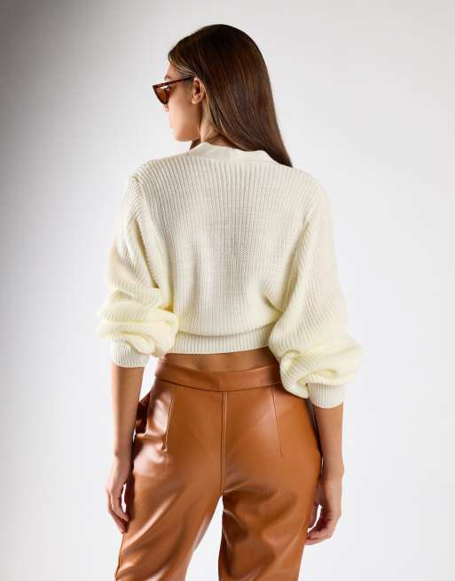Glamorous Button front knit cardigan in bone, 2 of 4