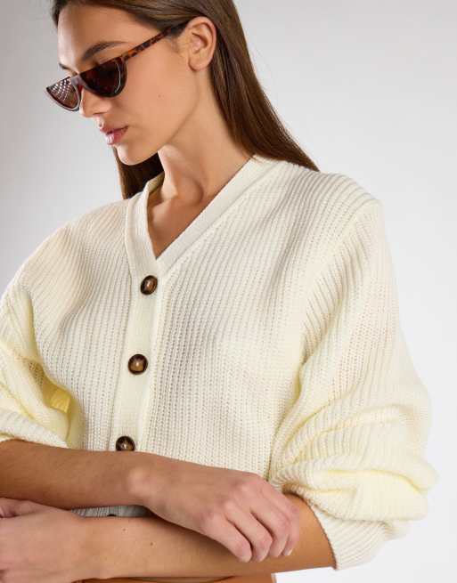 Glamorous Button front knit cardigan in bone, 4 of 4