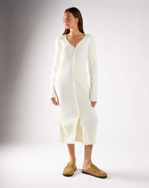 Glamorous Button front midi dress in cream